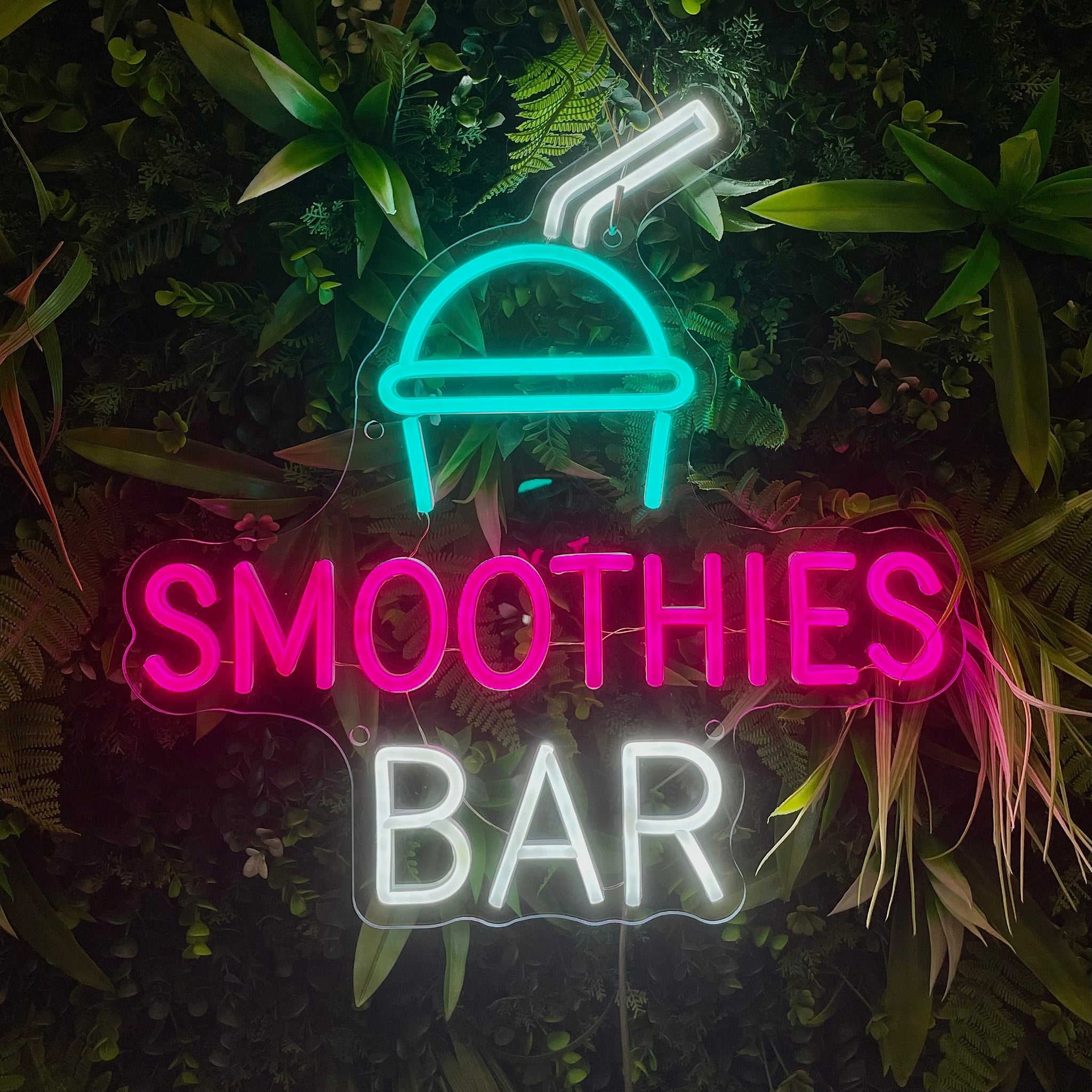 Enseigne néon LED Smoothies Bar, lumineuse et colorée, idéale pour restaurants, café ou bar à jus. 